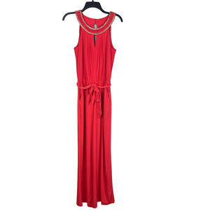 Vince Camuto Coral Halter Beaded Neckline Drape Sleeveless Romper Size 10‎